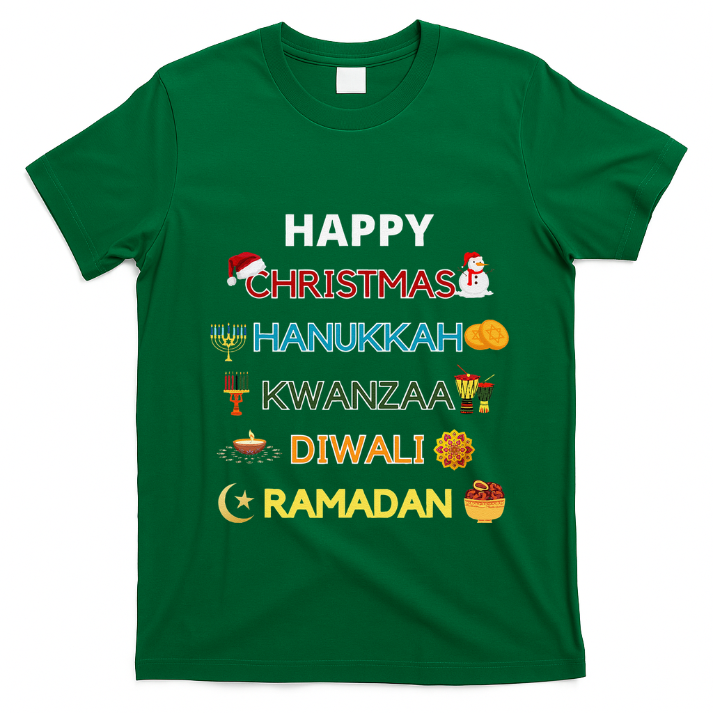 Christmas Hanukkah Kwanzaa Diwali Ramadan T-Shirt - Irish Green
