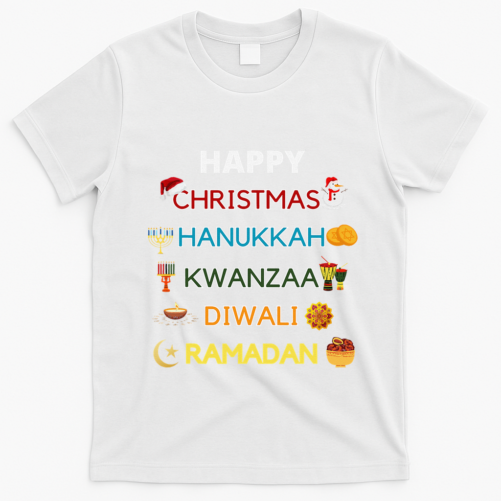Christmas Hanukkah Kwanzaa Diwali Ramadan T-Shirt - White
