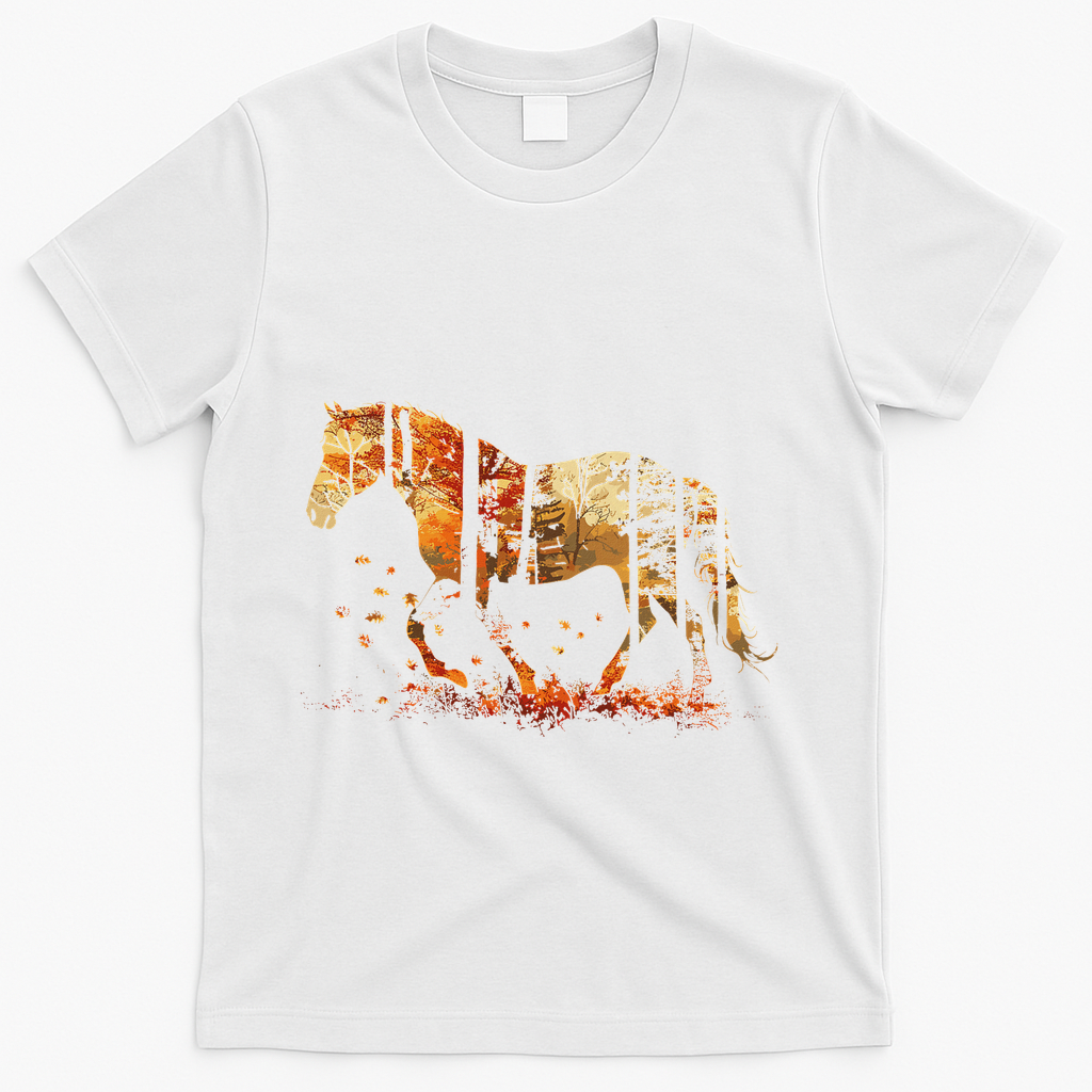Cute Horse Lover Autumn Leaves Pony Animal Wildlife T-Shirt - White