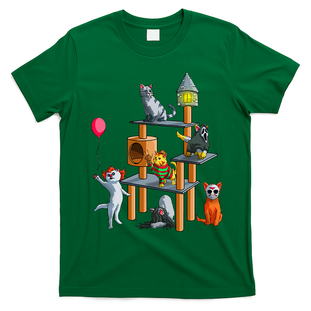 Cat Horror Movies Cute Halloween For Cat Kitty Lovers T-Shirt - Irish Green
