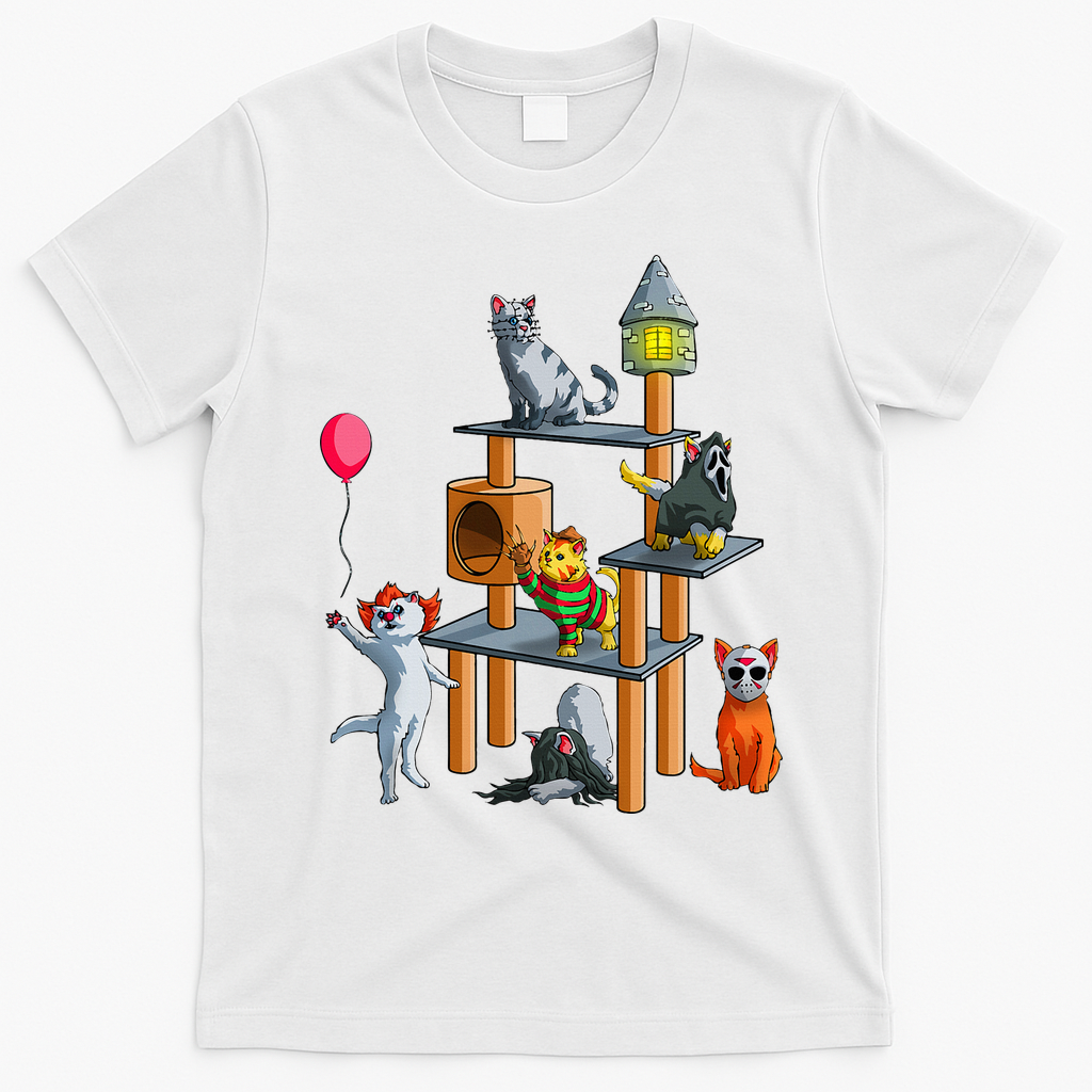 Cat Horror Movies Cute Halloween For Cat Kitty Lovers T-Shirt - White