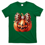 Cute Halloween Pumpkin Leopard Bow T-Shirt - Irish Green
