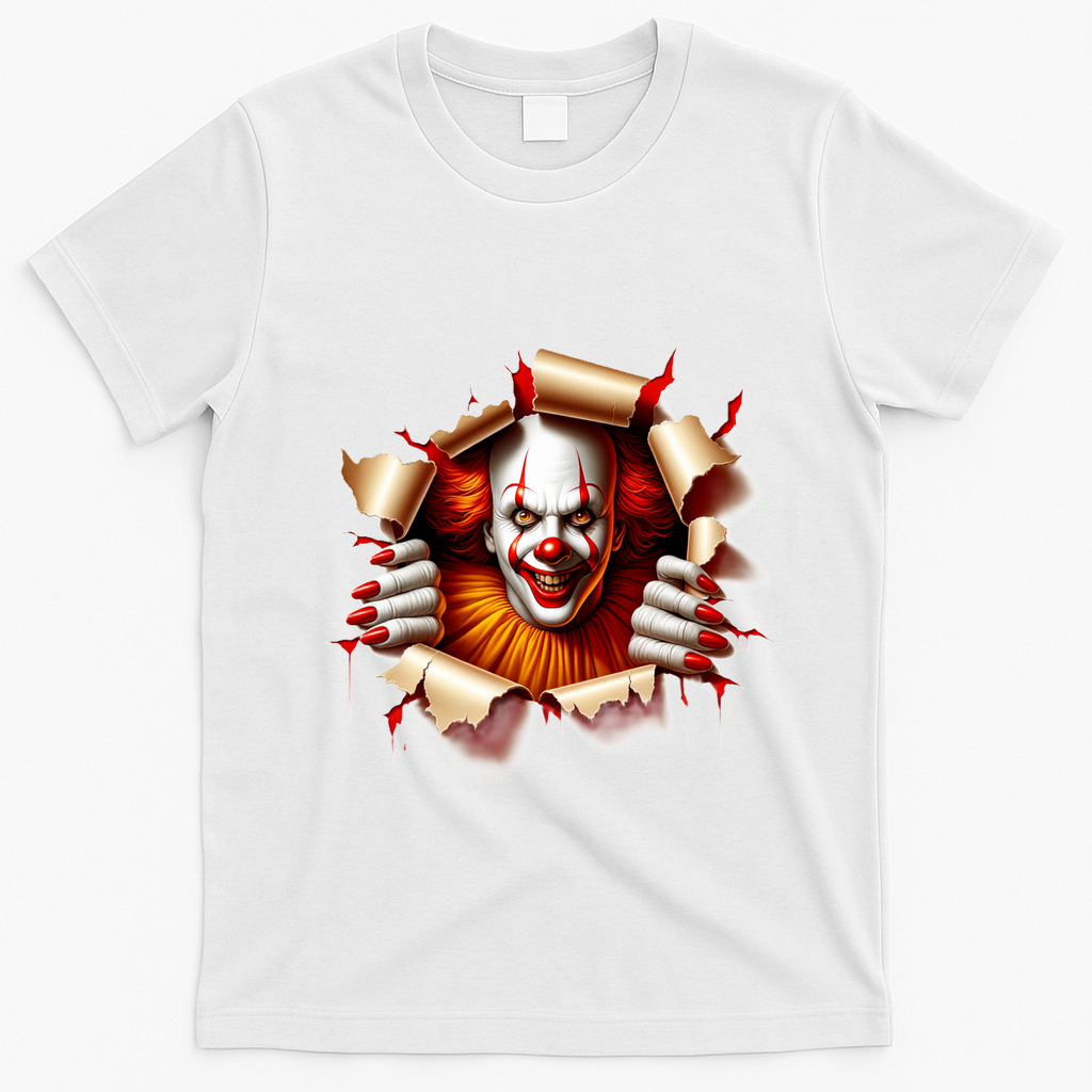 Creepy Halloween Peeking Through Clown T-Shirt - White