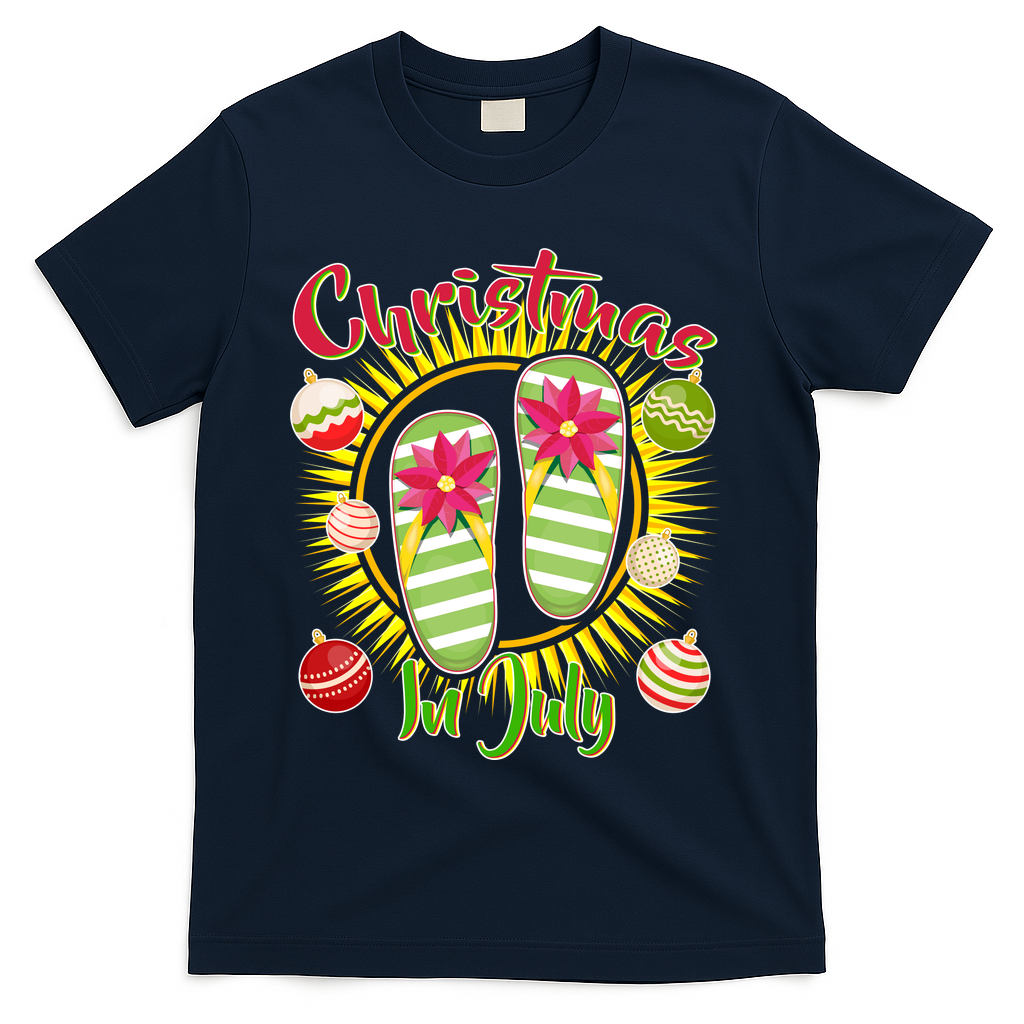 Christmas In July Summer Flip Flops T-Shirt - Navy