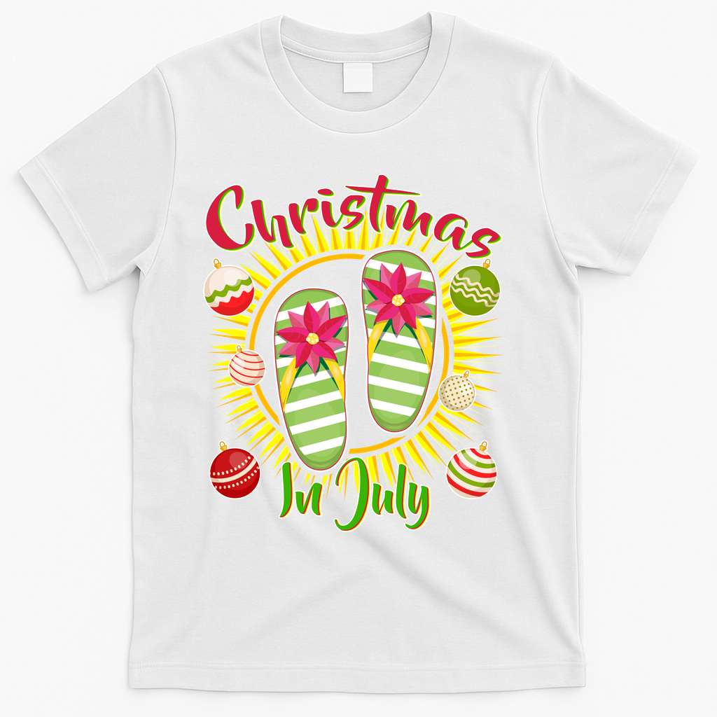 Christmas In July Summer Flip Flops T-Shirt - White