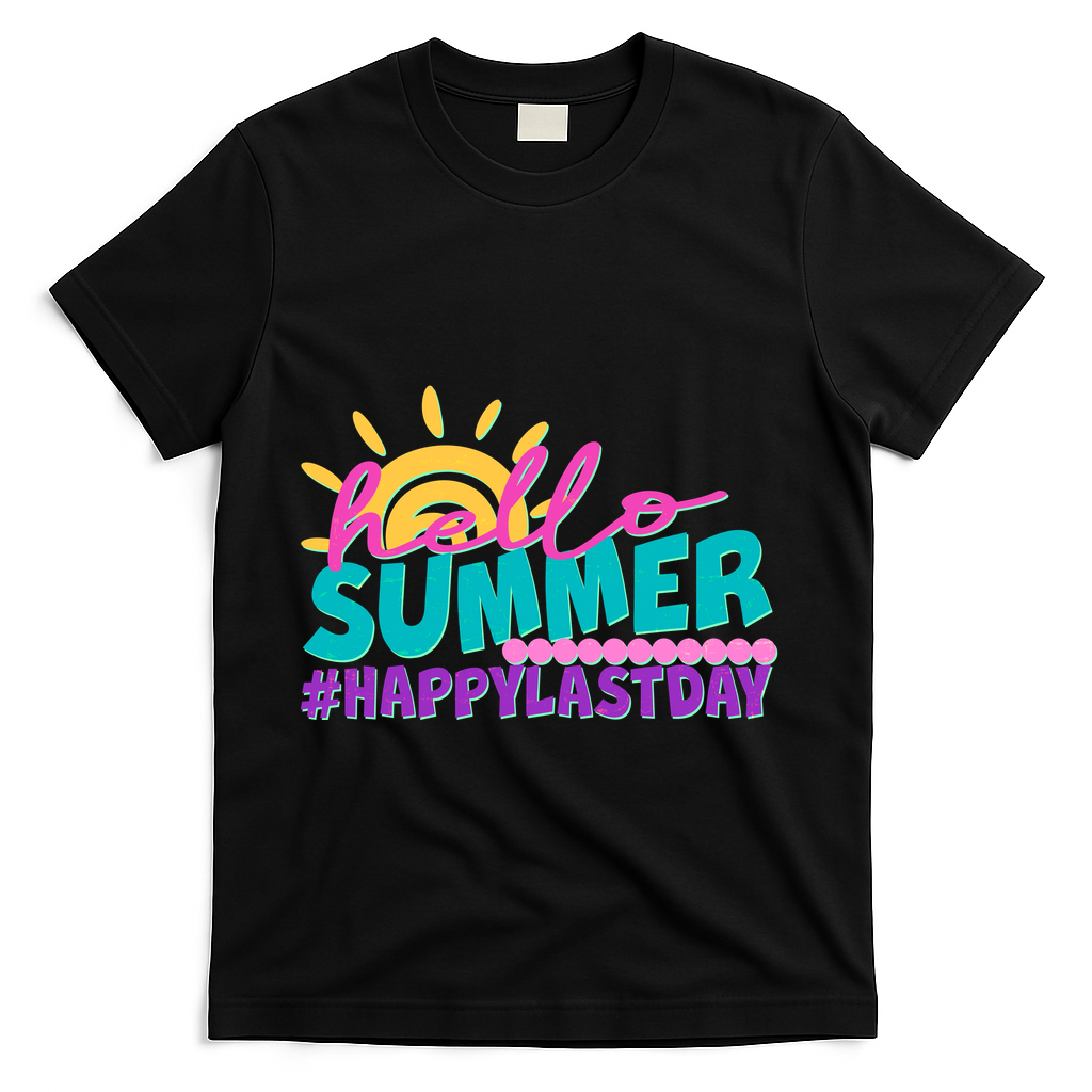 Cute Hello Summer #Happy Last Day T-Shirt - Black