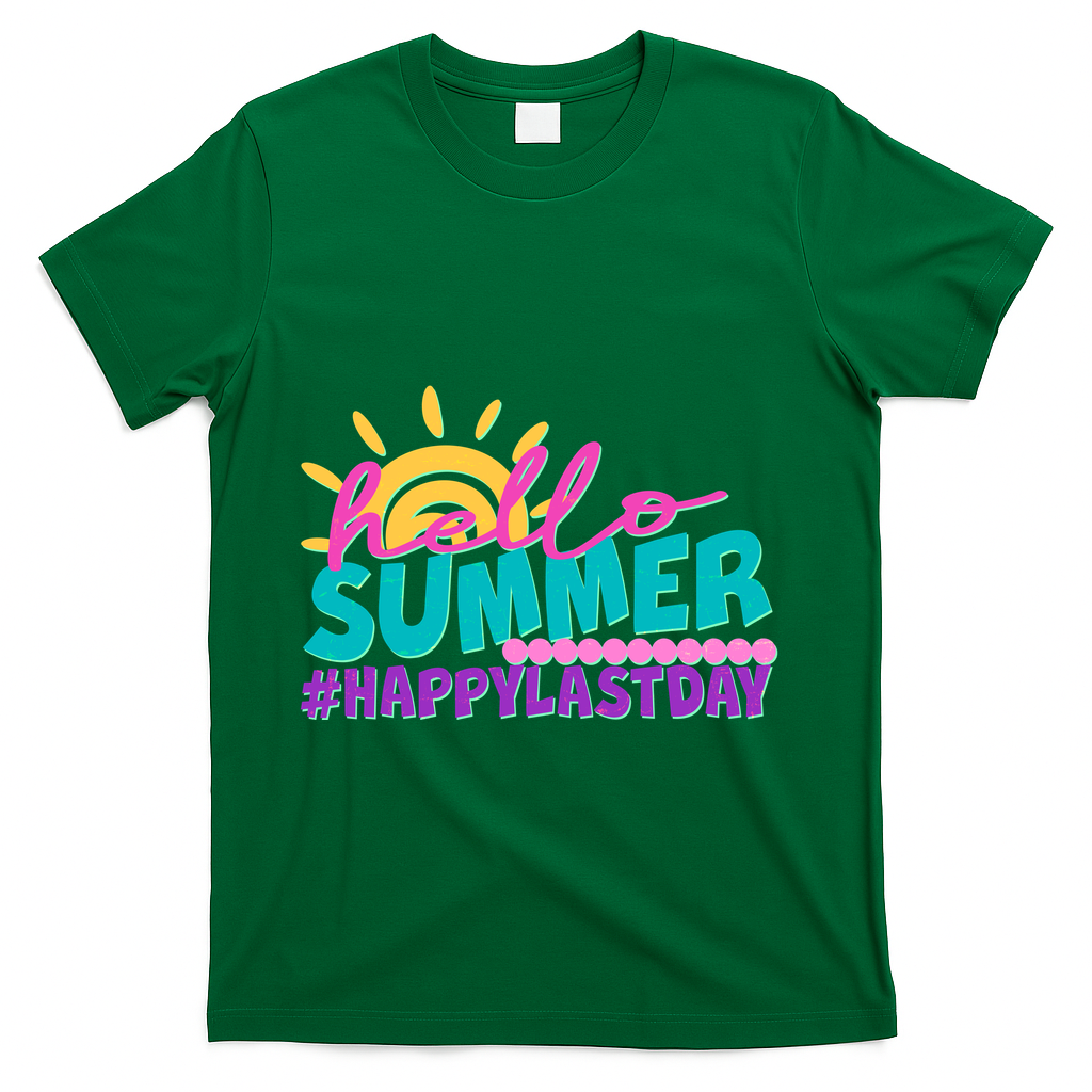 Cute Hello Summer #Happy Last Day T-Shirt - Green