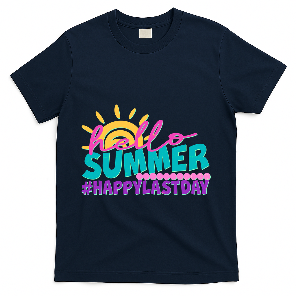 Cute Hello Summer #Happy Last Day T-Shirt - Navy