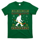 Christmas Hockey Sasquatch Slapsquatch Bigfoot T-Shirt - Irish Green
