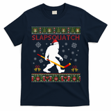 Christmas Hockey Sasquatch Slapsquatch Bigfoot T-Shirt - Navy Blue