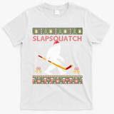 Christmas Hockey Sasquatch Slapsquatch Bigfoot T-Shirt - White