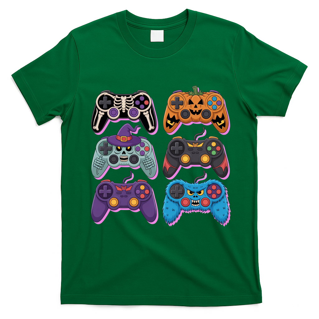 Cute Halloween Skeleton Zombie Gaming Control Gamer T-Shirt - Irish Green