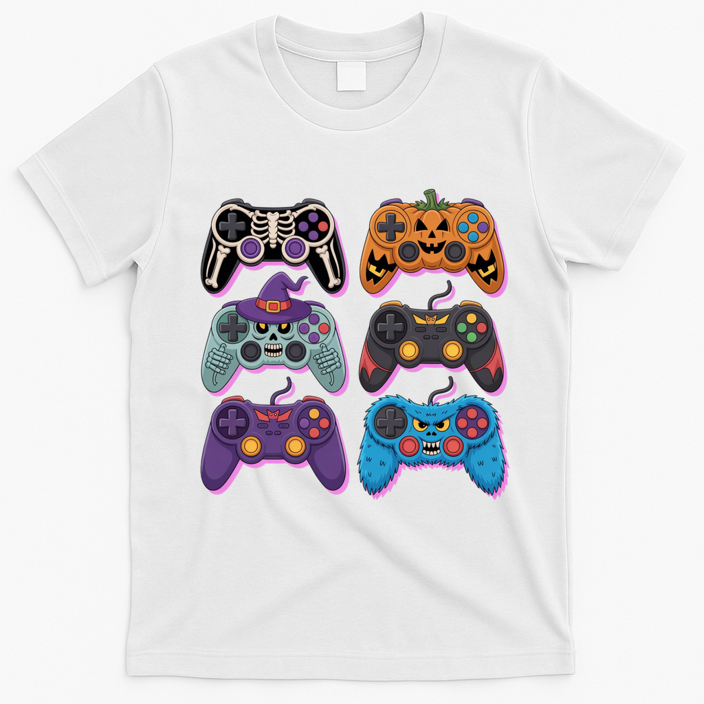 Cute Halloween Skeleton Zombie Gaming Control Gamer T-Shirt - White