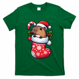 Capybara In Christmas Stocking Candy Cane Santa Hat Pajama T-Shirt - Irish Green