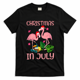 Christmas In July Flamingo Wearing Santa Hat T-Shirt - Black