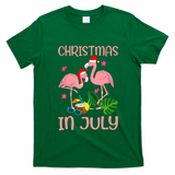 Christmas In July Flamingo Wearing Santa Hat T-Shirt - Irish Green