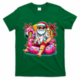 Christmas In July Santa Flamingo Float Summer Xmas T-Shirt - Irish Green