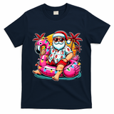 Christmas In July Santa Flamingo Float Summer Xmas T-Shirt - Navy Blue