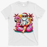 Christmas In July Santa Flamingo Float Summer Xmas T-Shirt - White