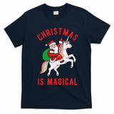Christmas Is Magical Unicorn Santa Claus T-Shirt - Navy Blue