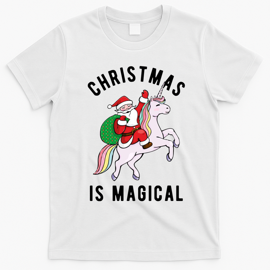 Christmas Is Magical Unicorn Santa Claus T-Shirt - White
