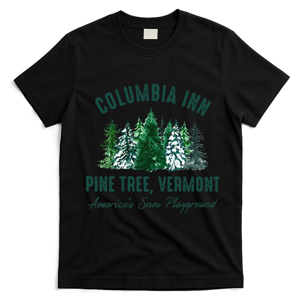 Columbia Inn Pine Tree Vermont Merry Christmas T-Shirt - Black