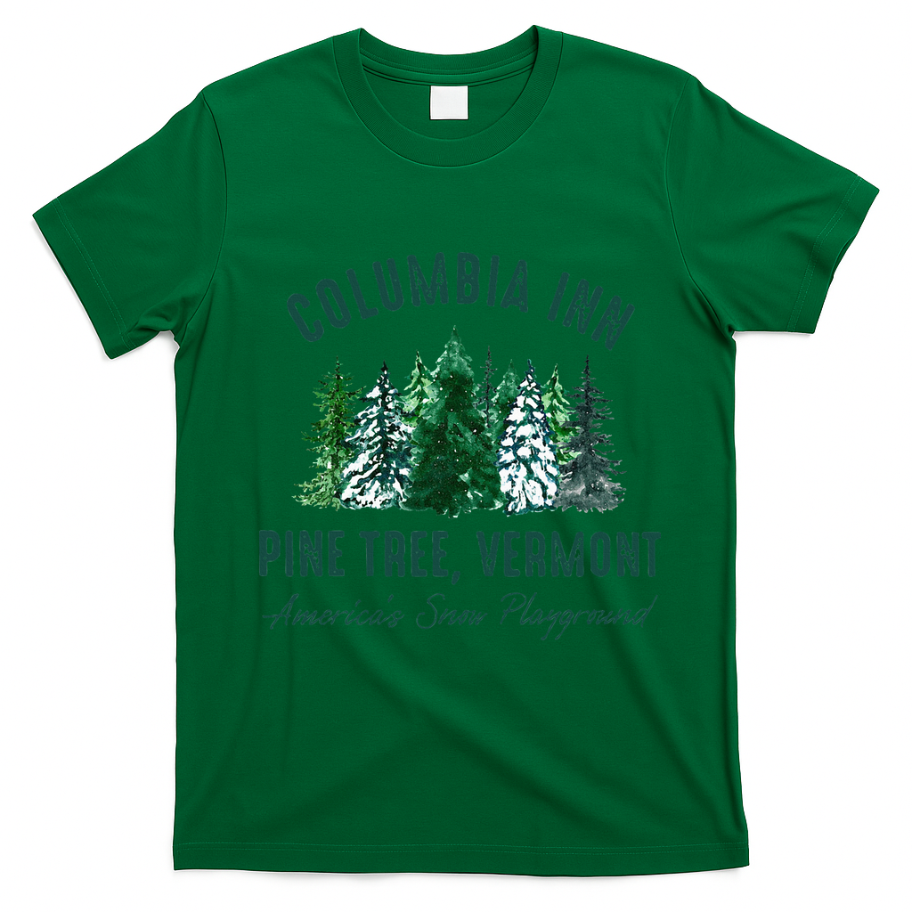 Columbia Inn Pine Tree Vermont Merry Christmas T-Shirt - Irish Green
