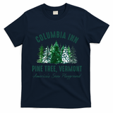 Columbia Inn Pine Tree Vermont Merry Christmas T-Shirt - Navy Blue