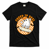 Creep It Real Skater Ghost Halloween Retro T-Shirt - Black