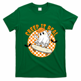 Creep It Real Skater Ghost Halloween Retro T-Shirt - Irish Green