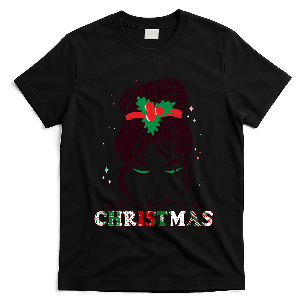 Cute Just A Girl Who Loves Christmas T-Shirt - Black