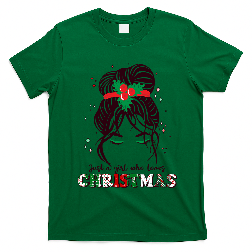 Cute Just A Girl Who Loves Christmas T-Shirt - Irish Green