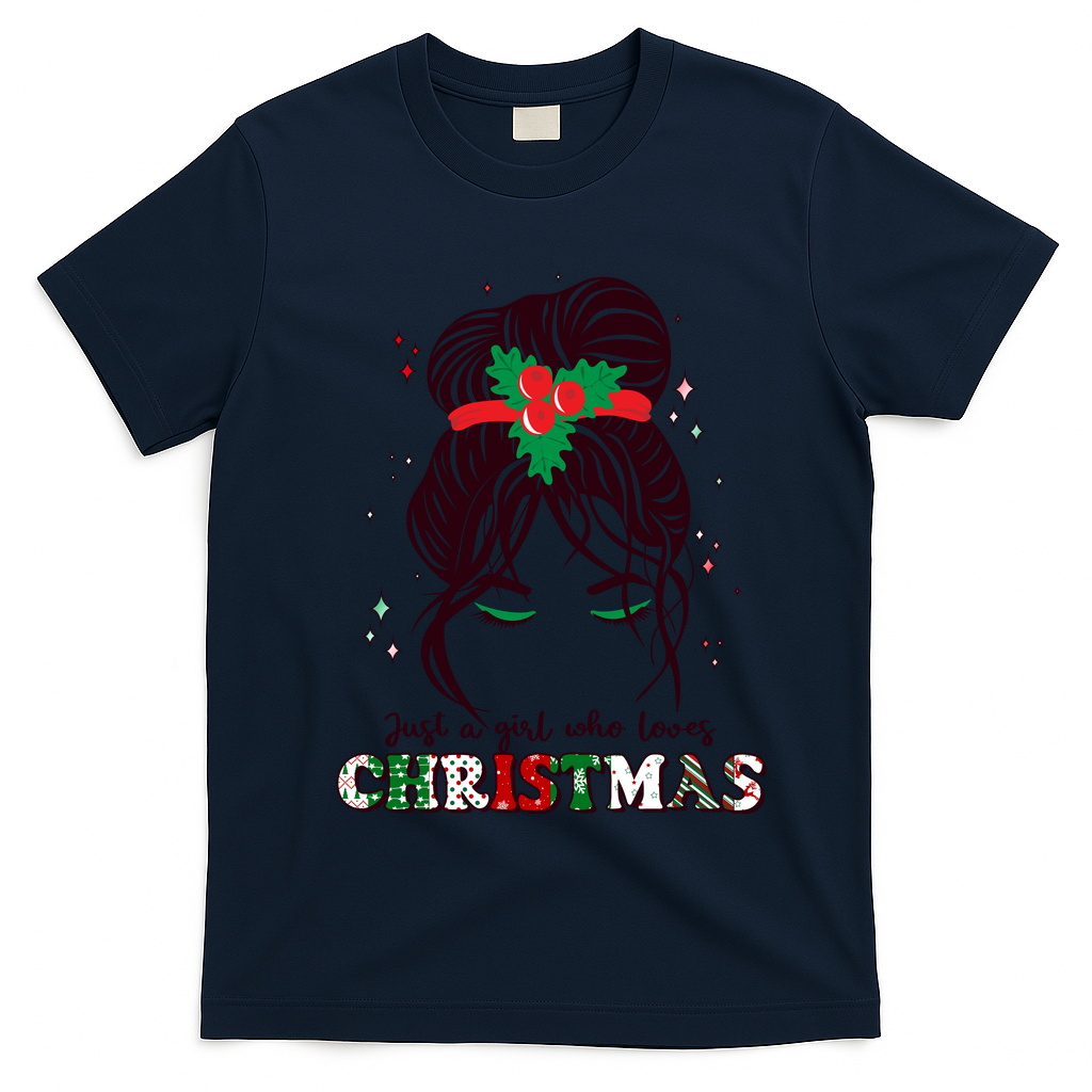Cute Just A Girl Who Loves Christmas T-Shirt - Navy Blue