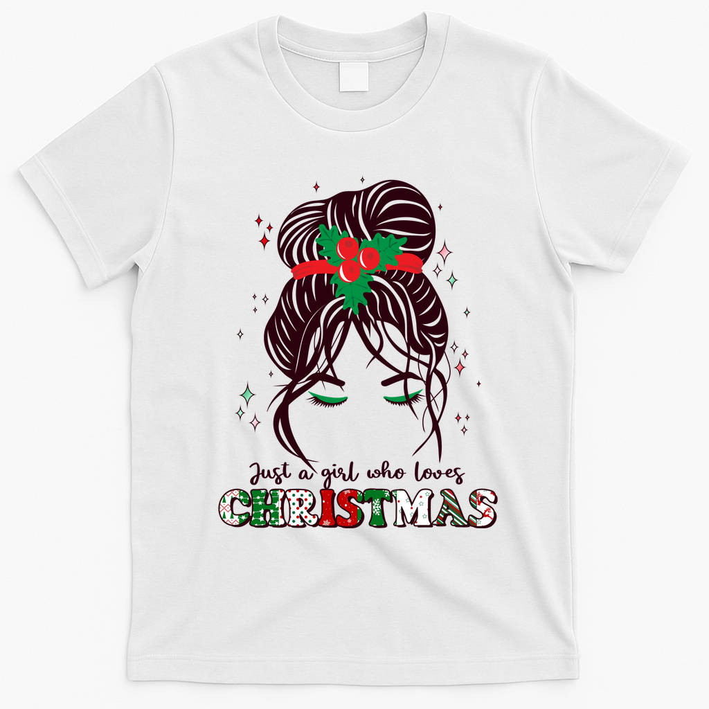 Cute Just A Girl Who Loves Christmas T-Shirt - White