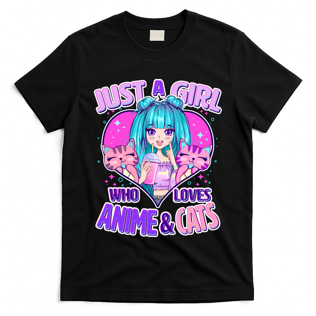 Cute Just A Girl Who Love Anime And Cats T-Shirt