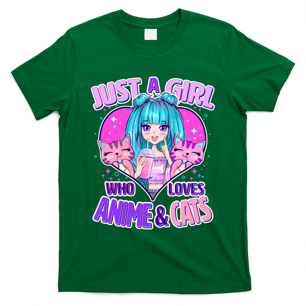 Cute Just A Girl Who Love Anime And Cats T-Shirt