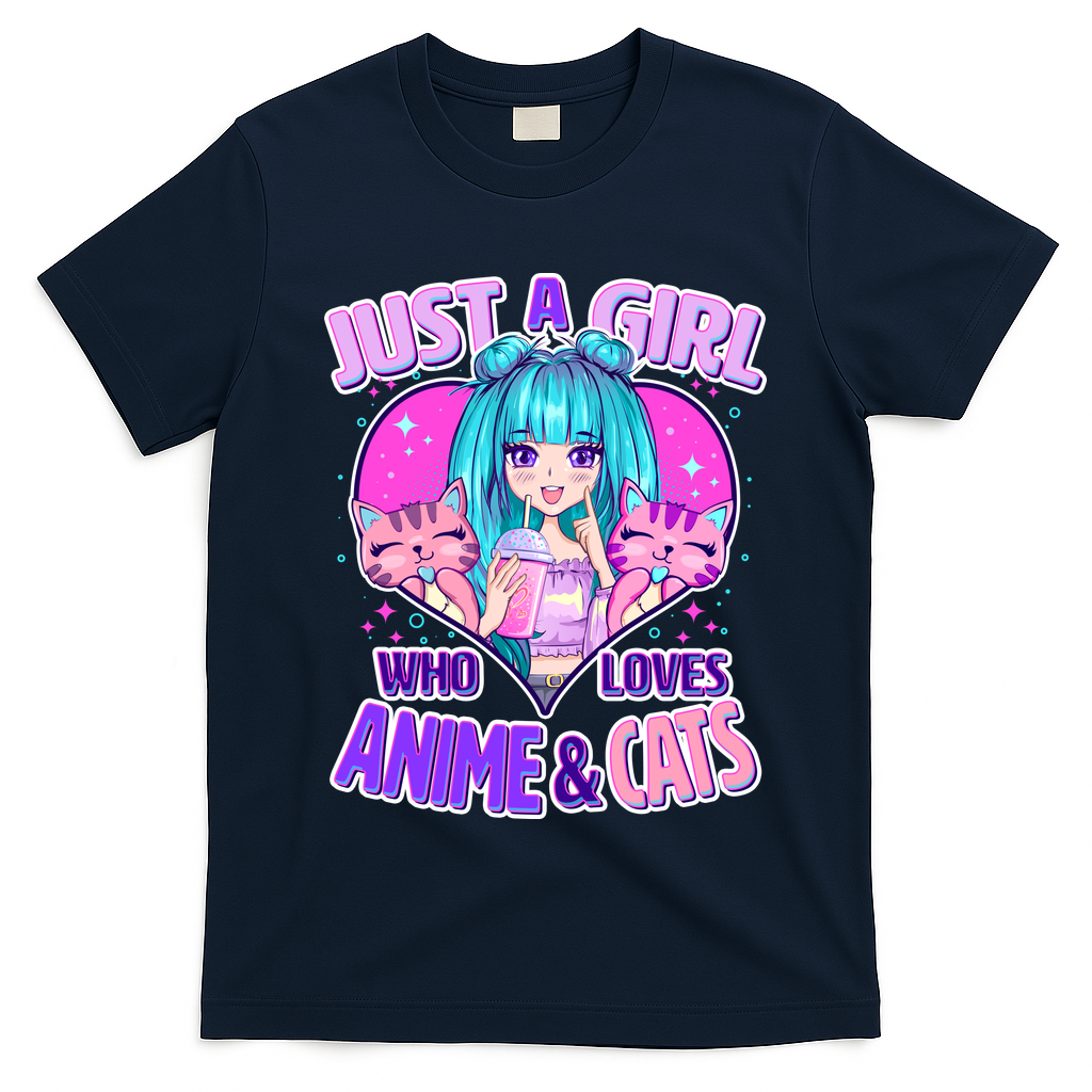 Cute Just A Girl Who Love Anime And Cats T-Shirt