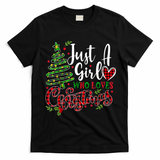 Cute Just A Girl Who Loves Christmas A Gift For Xmas Women Girls Gift T-Shirt - Black