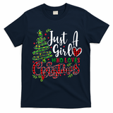 Cute Just A Girl Who Loves Christmas A Gift For Xmas Women Girls Gift T-Shirt - Navy Blue