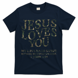 Camo Jesus Loves You White Christian God Son Brother T-Shirt