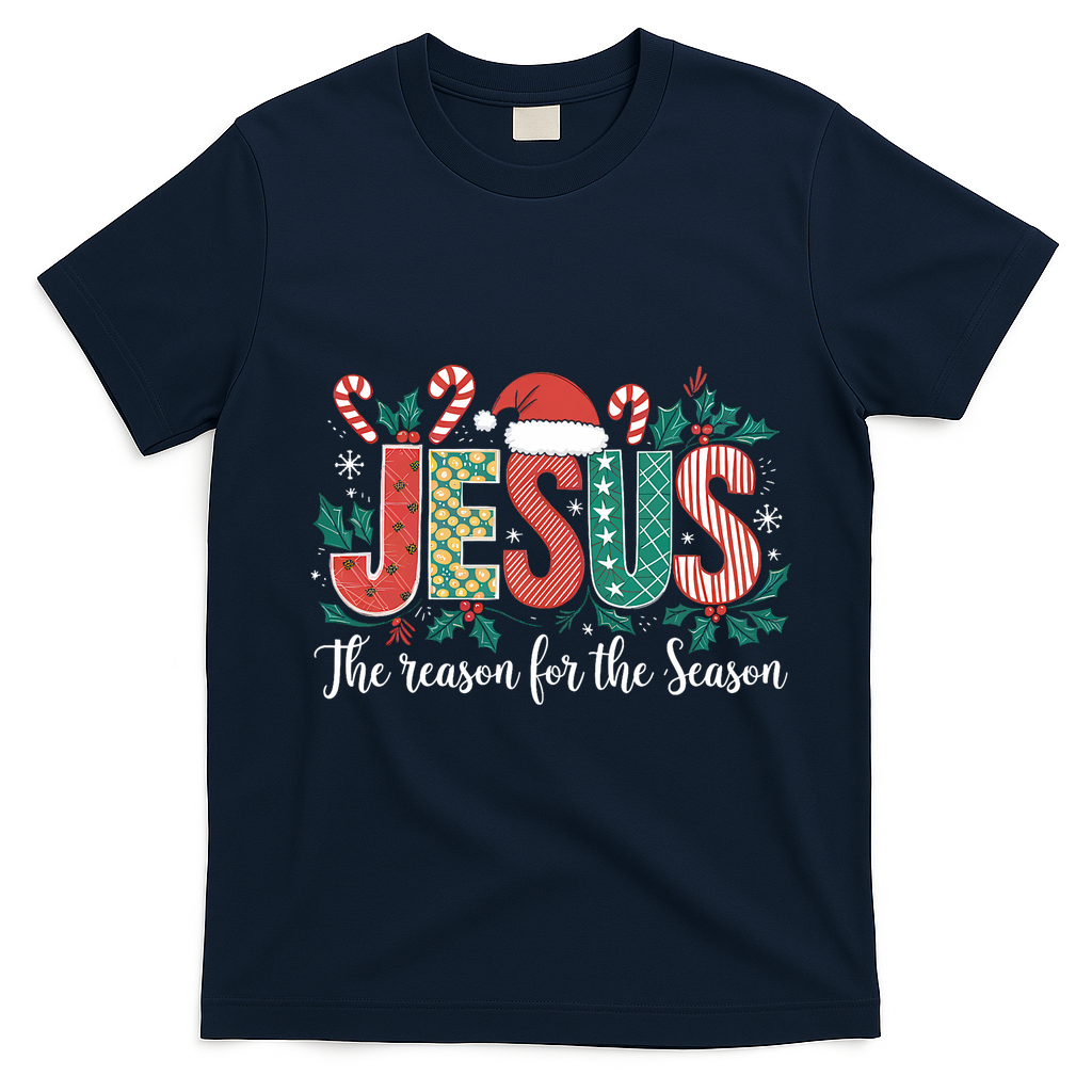 Christian Jesus The Reason Xmas Holiday Season Christmas T-Shirt - Navy Blue