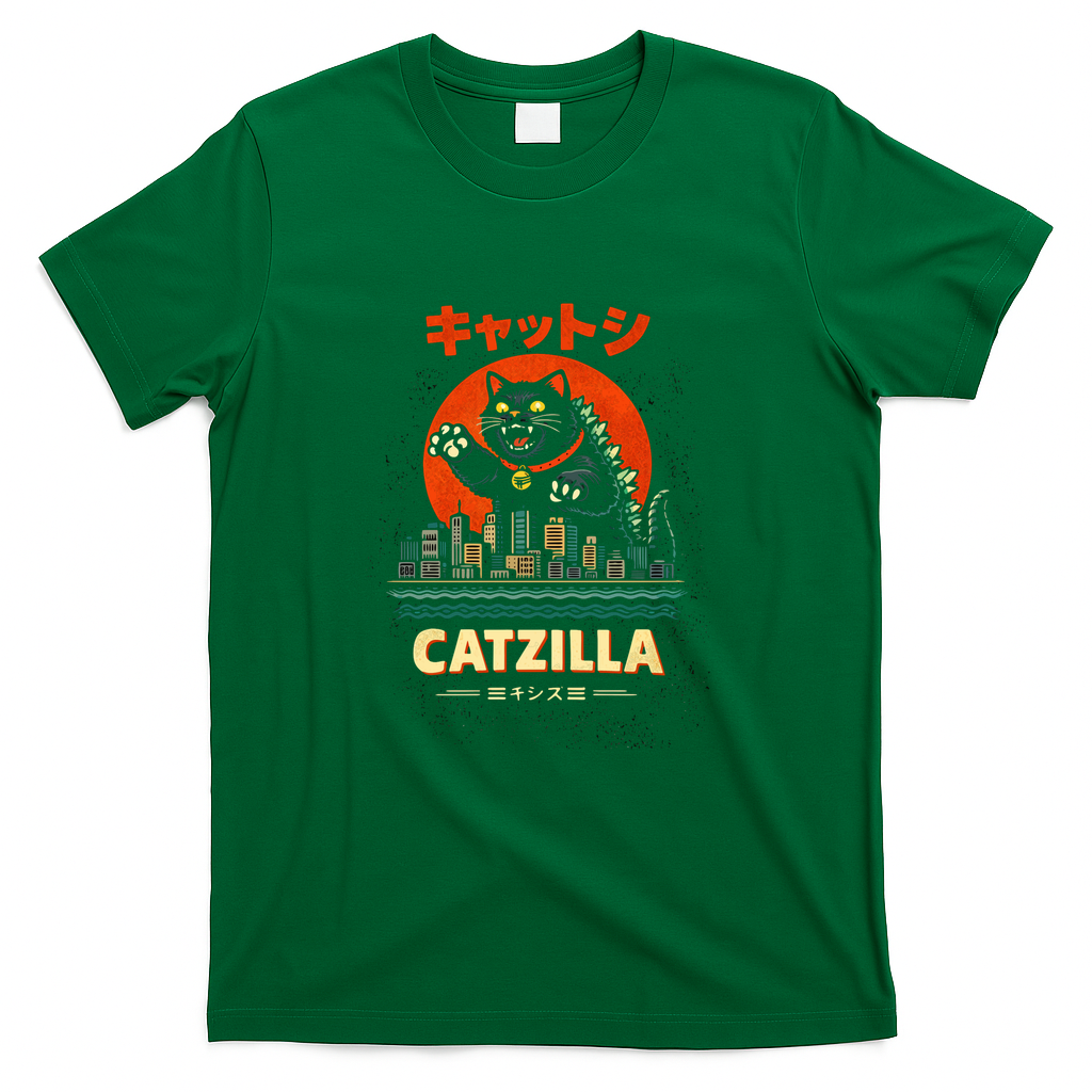 Catzilla Kaiju Cat Monster Japanese Retro - Green