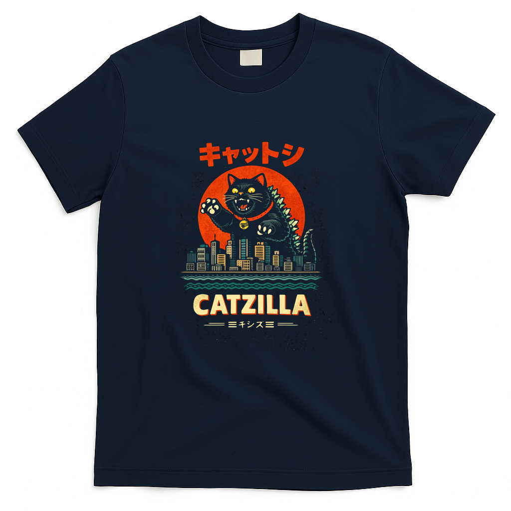 Catzilla Kaiju Cat Monster Japanese Retro - Navy