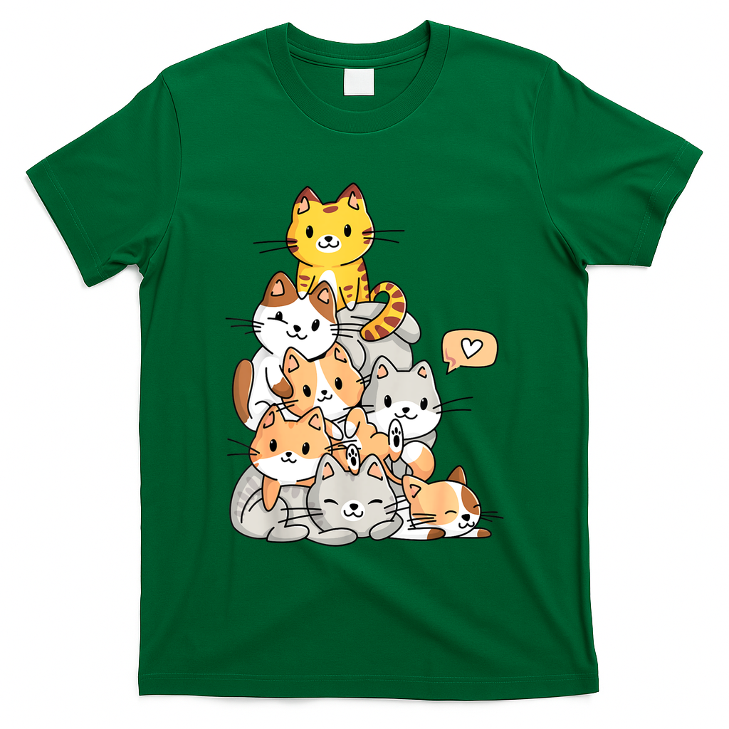 Cute Kawaii Cat Kitty Meowtain Cats Pile Chibi Women Girls T-Shirt