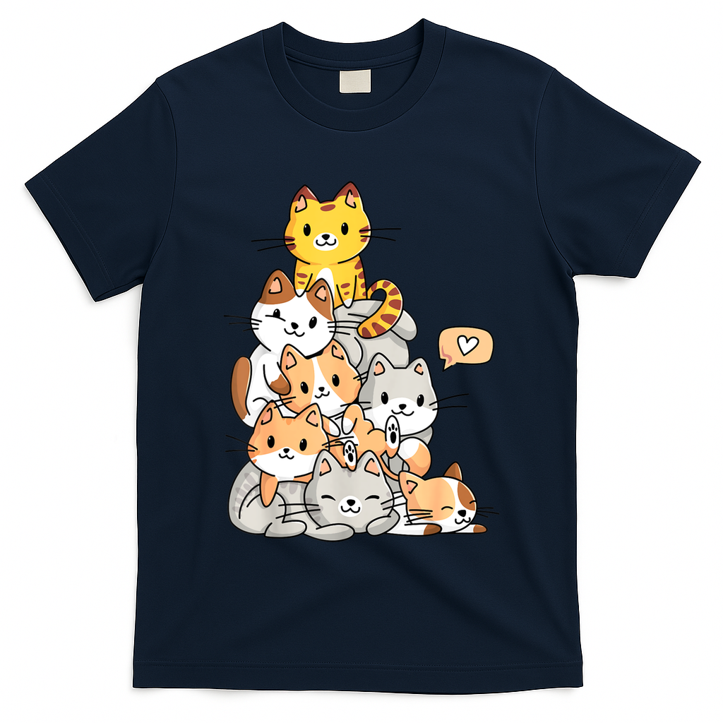 Cute Kawaii Cat Kitty Meowtain Cats Pile Chibi Women Girls T-Shirt