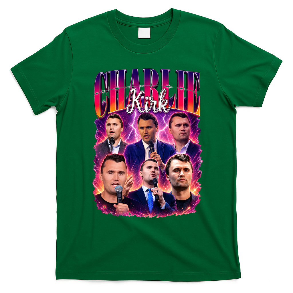 Charlie Kirk Face Justice Memorial  T-Shirt - Irish Green