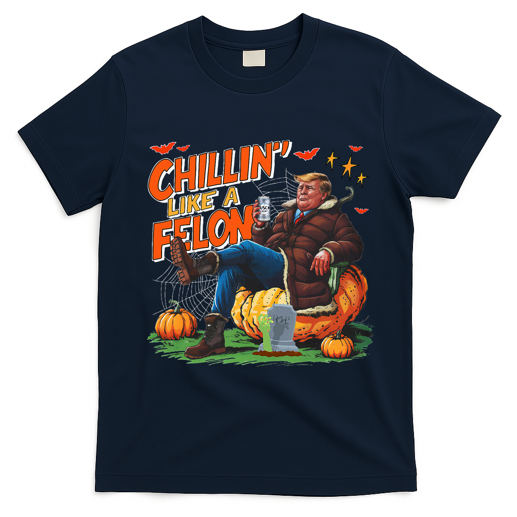 Chillin Like A Felon Donald Trump Buschlight Beer Halloween T-Shirt - Navy Blue