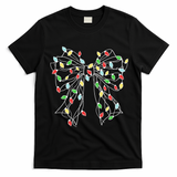 Christmas Light Coquette Bow T-Shirt - Black