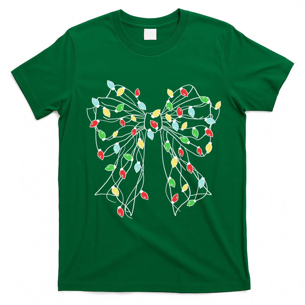 Christmas Light Coquette Bow T-Shirt - Irish Green