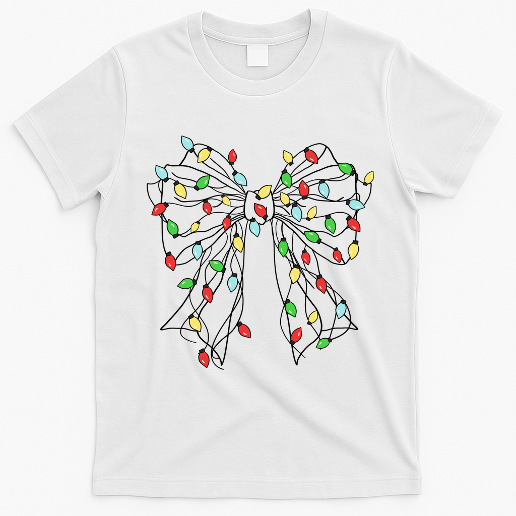 Christmas Light Coquette Bow T-Shirt - White